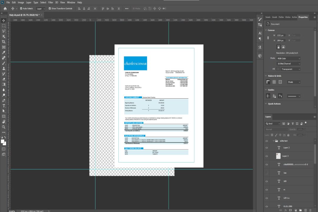 Modèle Word et PDF de relevé bancaire professionnel Charles Schwab template